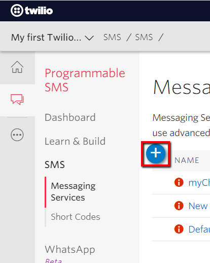 Programmable SMS in Twilio console.