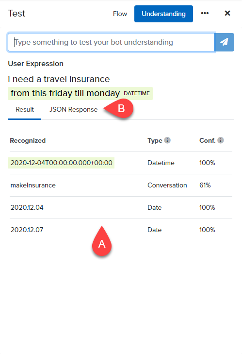 Test NLP understanding and entity extraction UI in the portal.